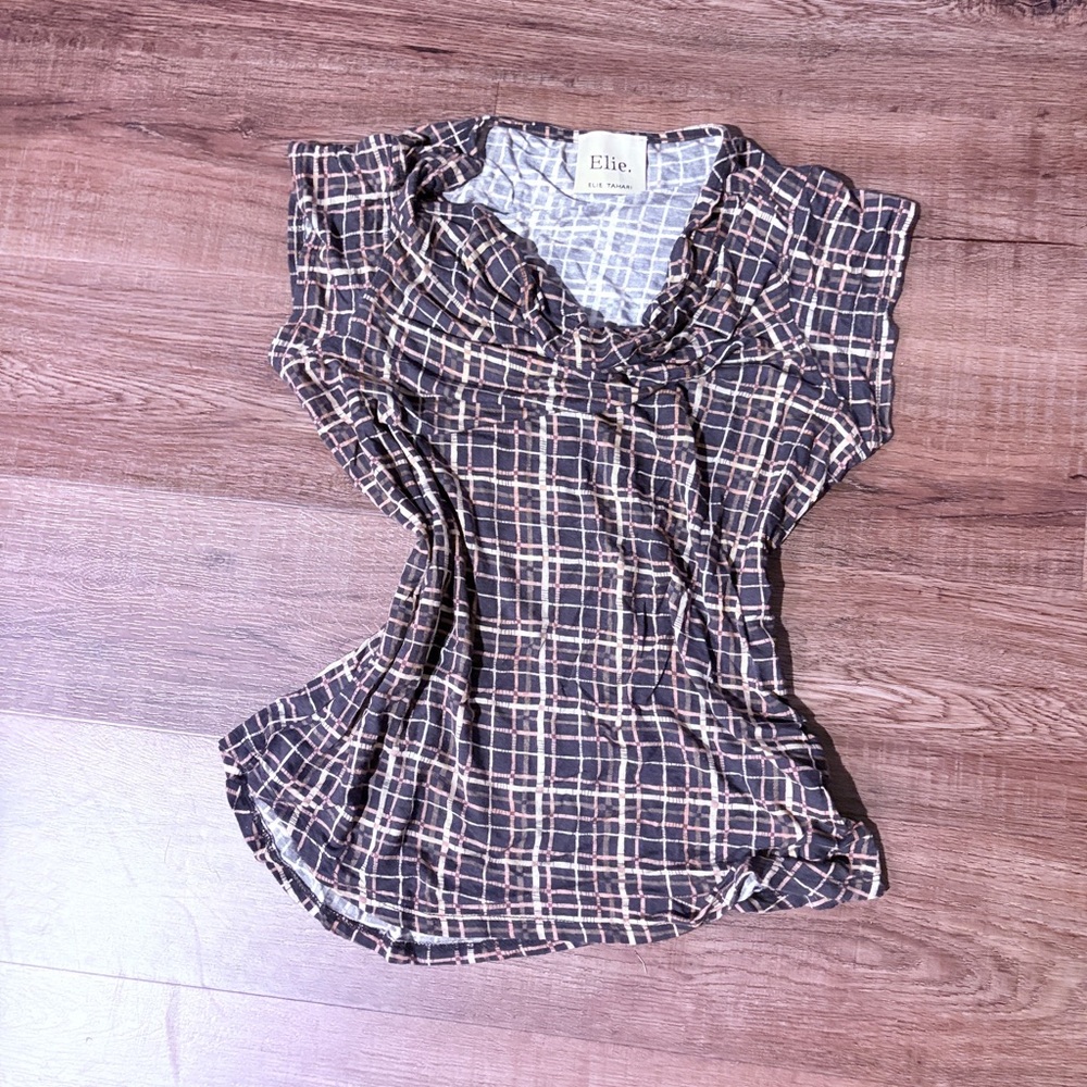 Ellie Women's Plaid Top - Black and Cream